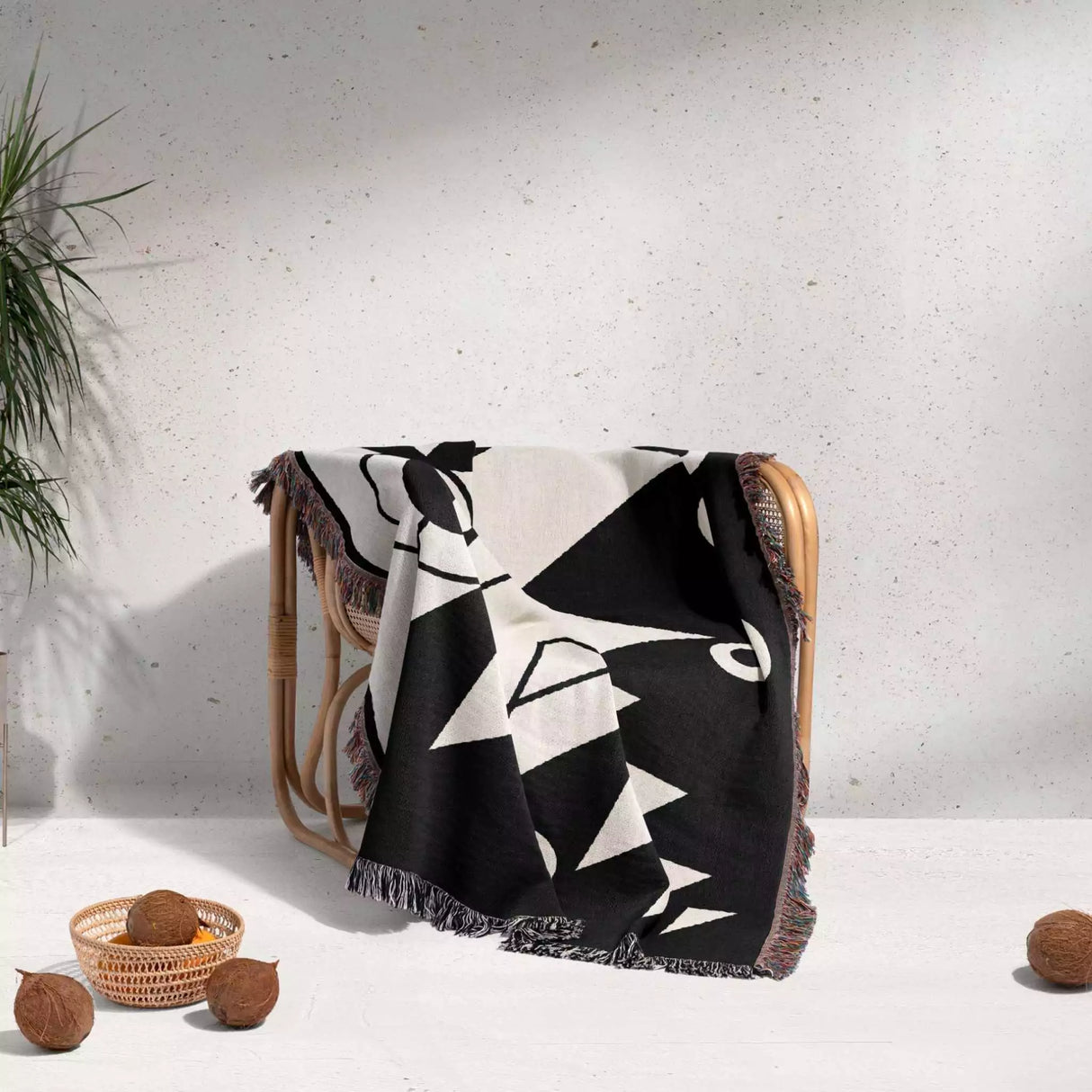 Black and White Modern Geometric Woven Throw Blanket - DesignerOllie.com