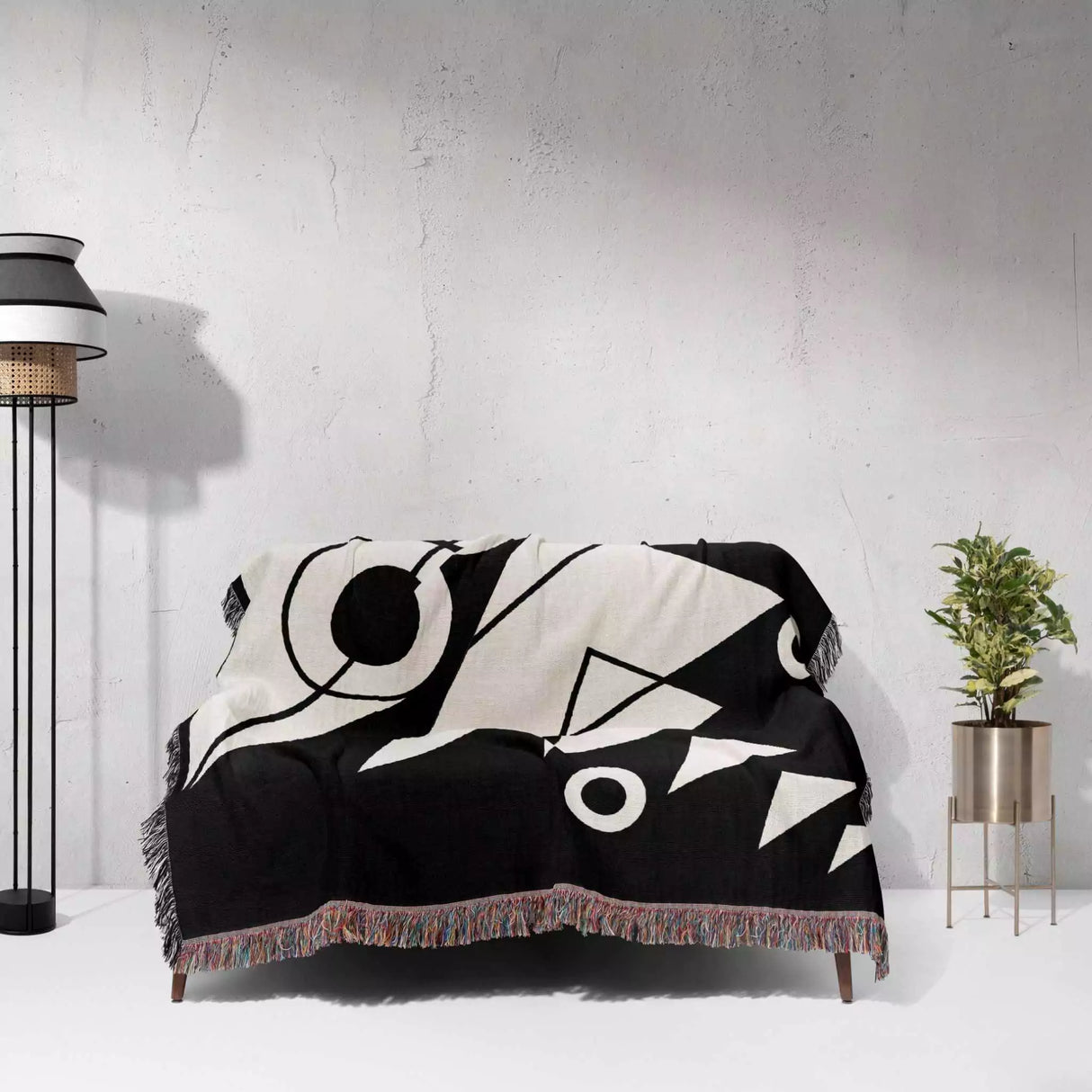 Black and White Modern Geometric Woven Throw Blanket - DesignerOllie.com