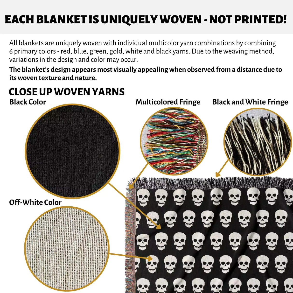 Black and White Skull Pattern Woven Throw Blanket - DesignerOllie.com