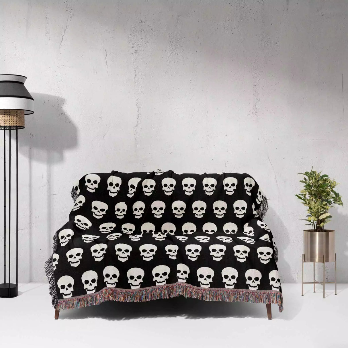 Black and White Skull Pattern Woven Throw Blanket - DesignerOllie.com