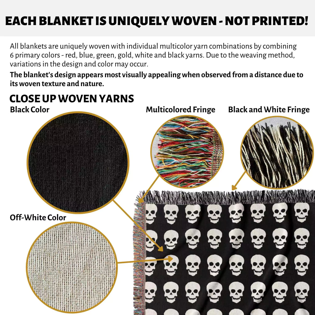 Black and White Skull Woven Throw Blanket - DesignerOllie.com