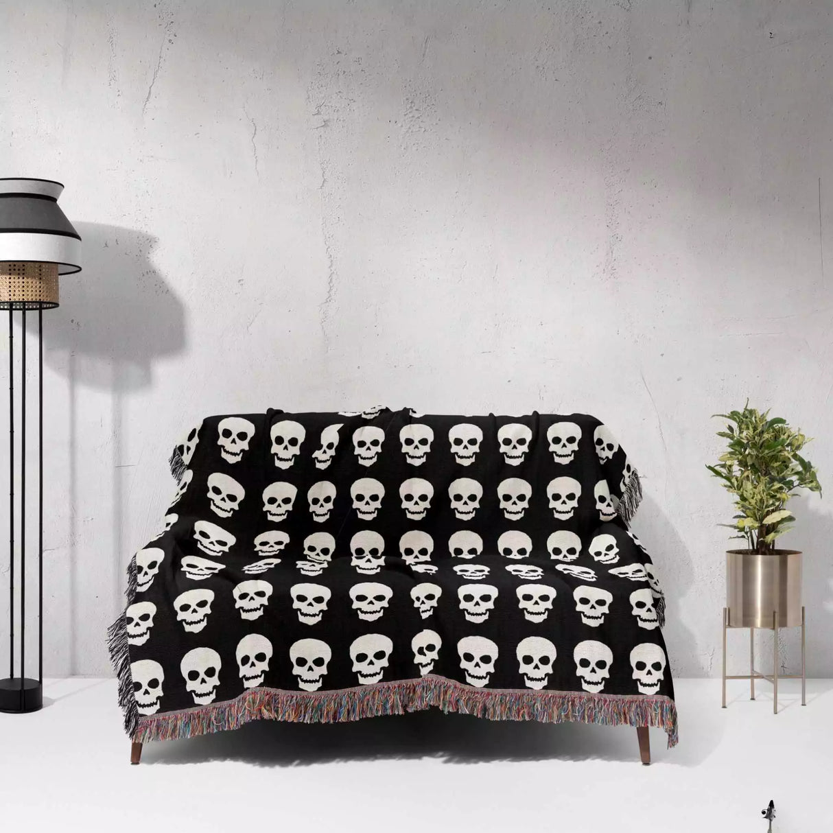 Black and White Skull Woven Throw Blanket - DesignerOllie.com