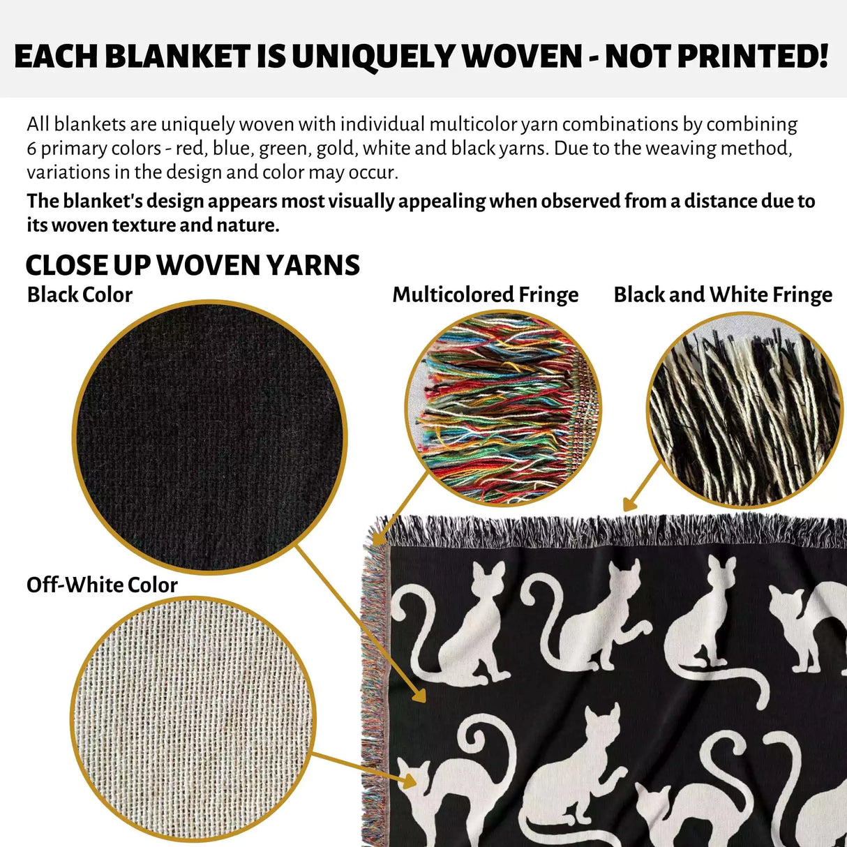 Black and White Spooky Cats Woven Throw Blanket - DesignerOllie.com