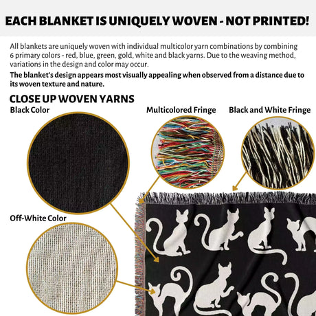 Black and White Spooky Cats Woven Throw Blanket - DesignerOllie.com