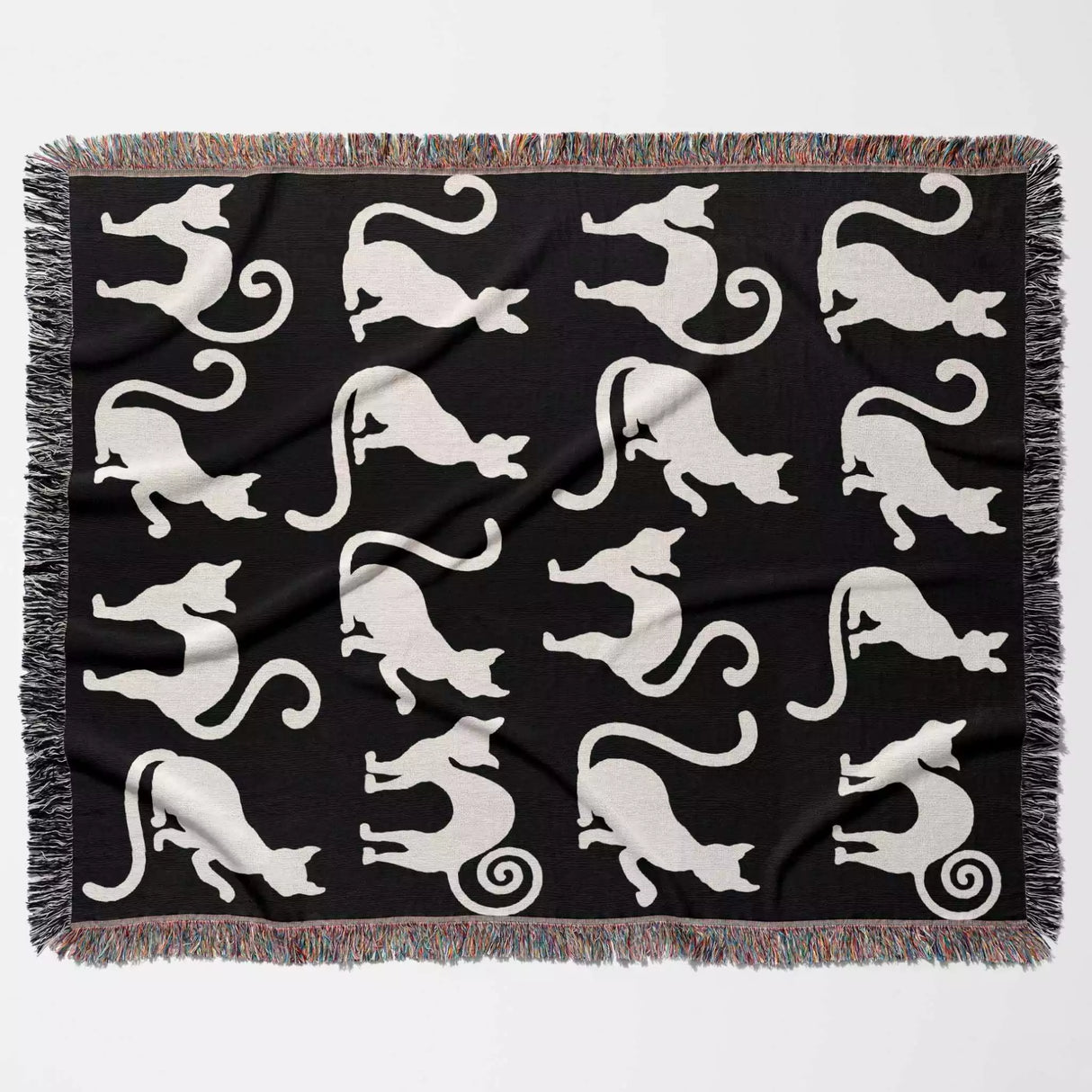 Black and White Spooky Cats Woven Throw Blanket - DesignerOllie.com