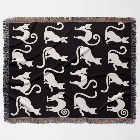 Black and White Spooky Cats Woven Throw Blanket - DesignerOllie.com