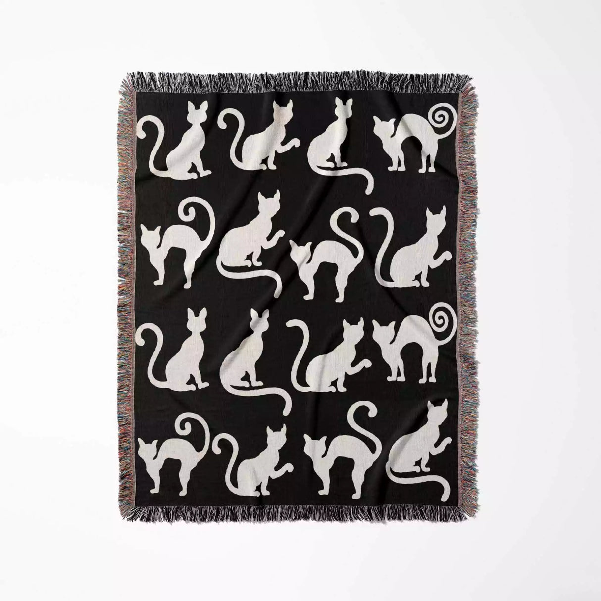 Black and White Spooky Cats Woven Throw Blanket - DesignerOllie.com