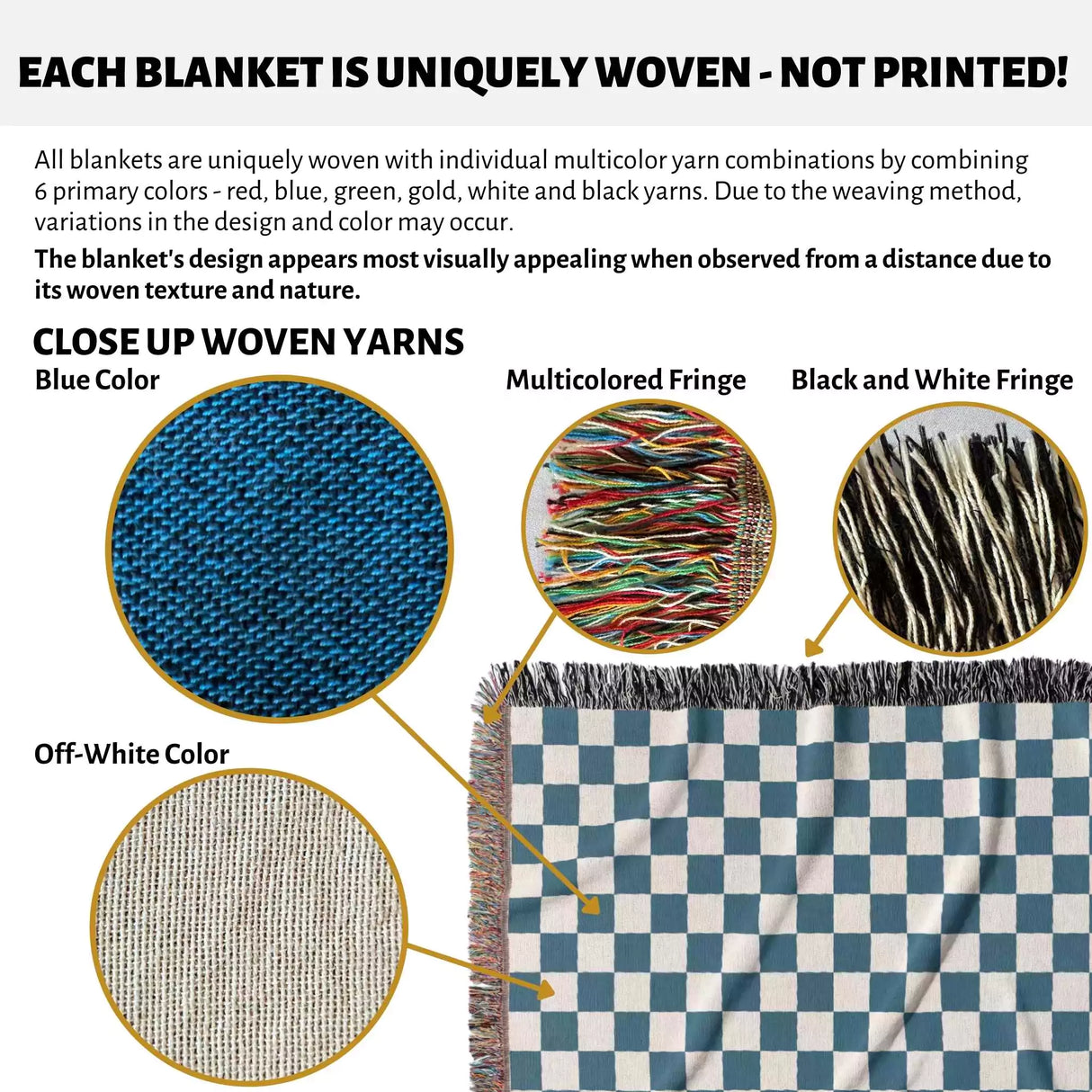 Blue Checker Woven Throw Blanket - DesignerOllie.com