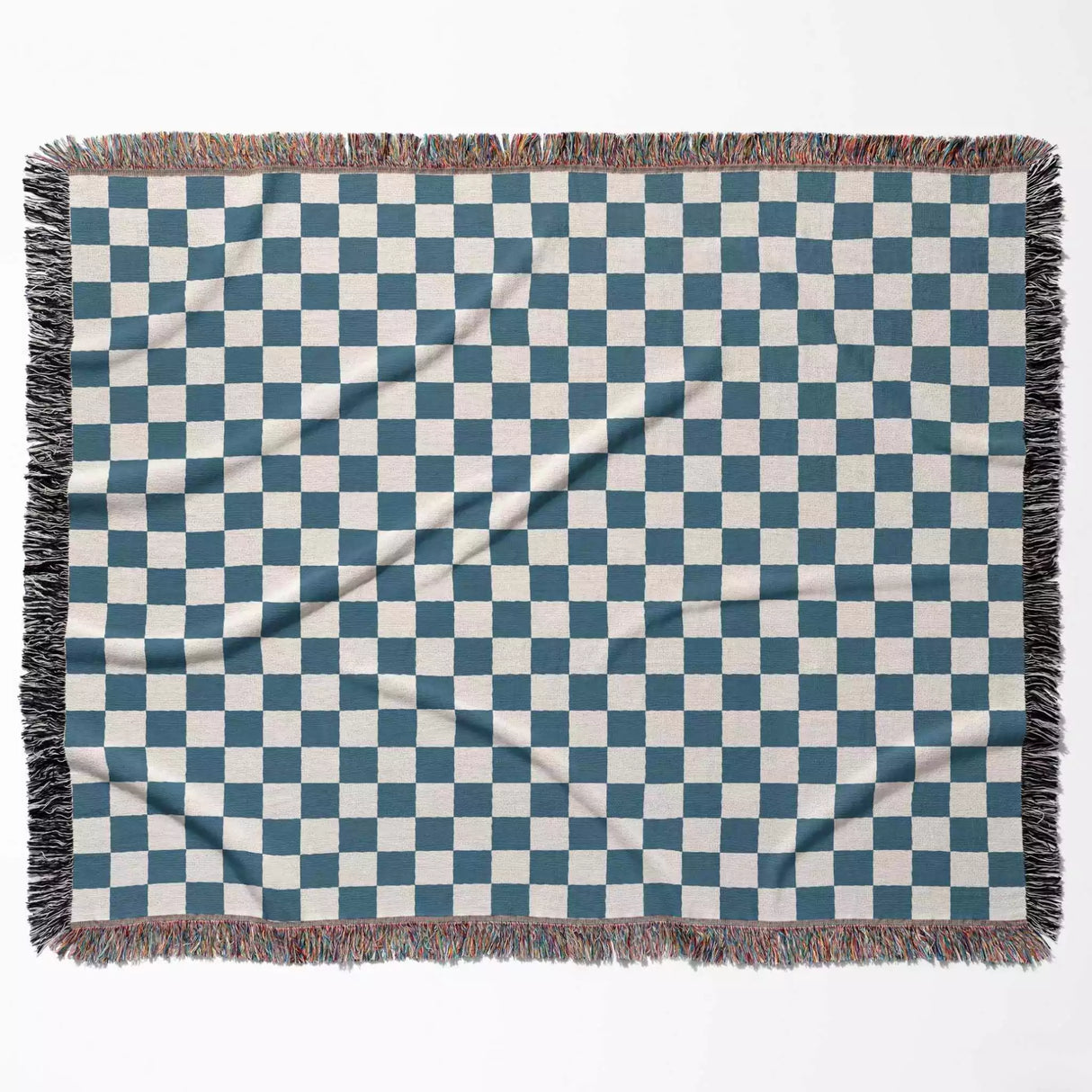Blue Checker Woven Throw Blanket - DesignerOllie.com