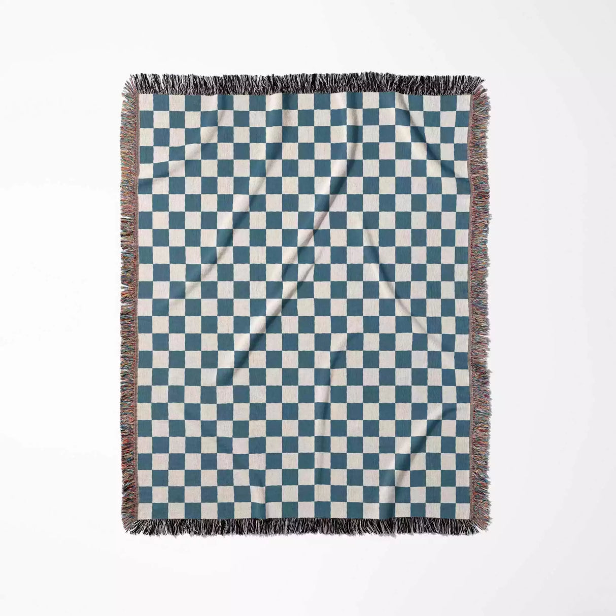 Blue Checker Woven Throw Blanket - DesignerOllie.com