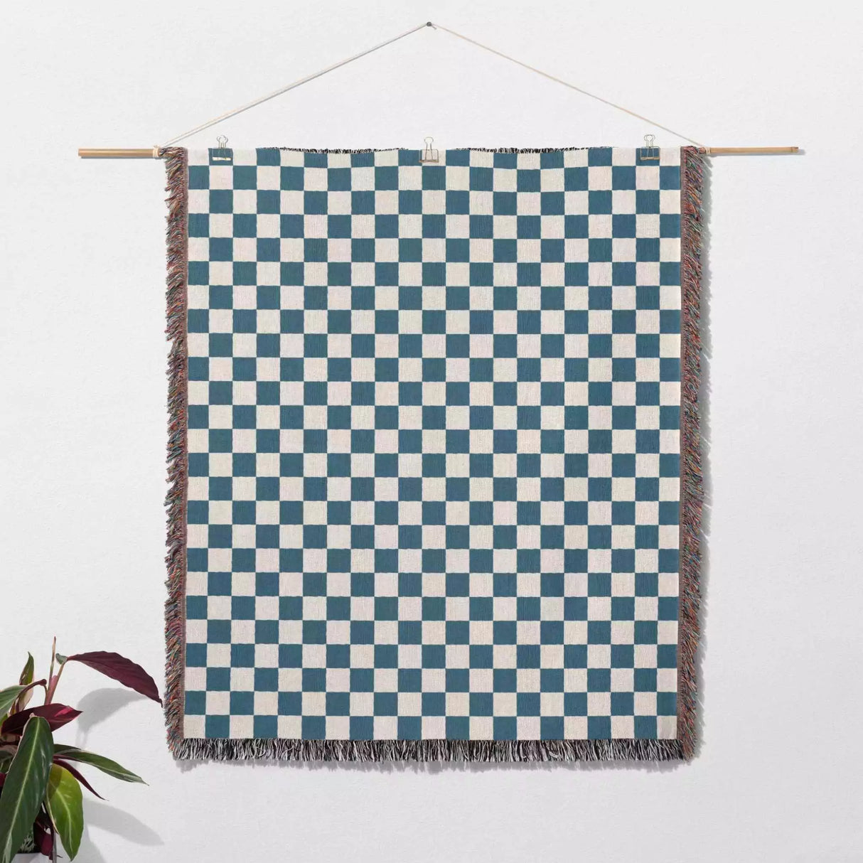 Blue Checker Woven Throw Blanket - DesignerOllie.com