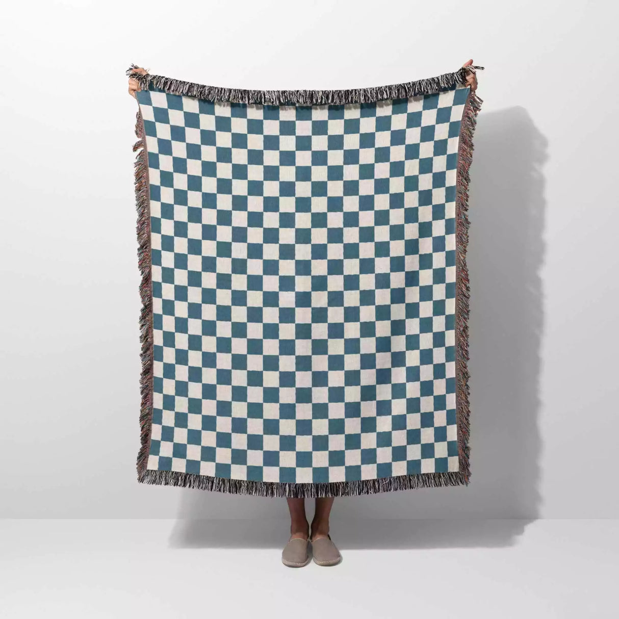Blue Checker Woven Throw Blanket - DesignerOllie.com