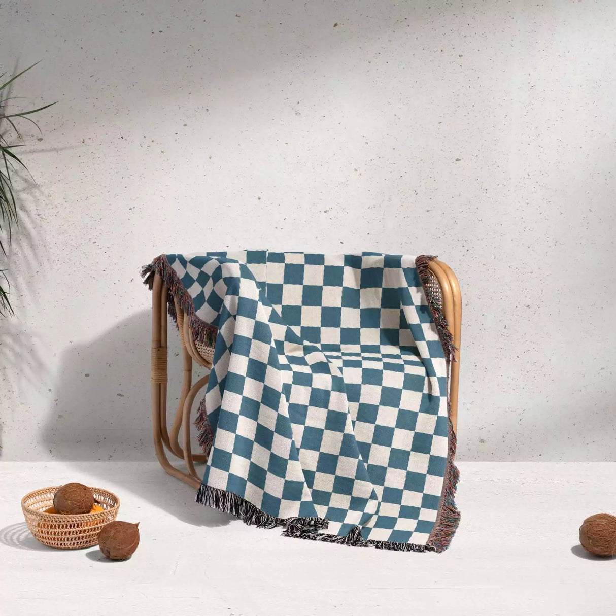 Blue Checker Woven Throw Blanket - DesignerOllie.com