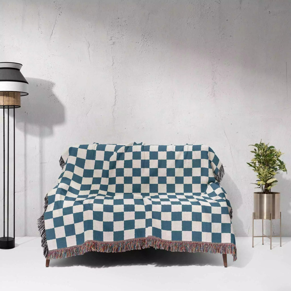 Blue Checker Woven Throw Blanket - DesignerOllie.com