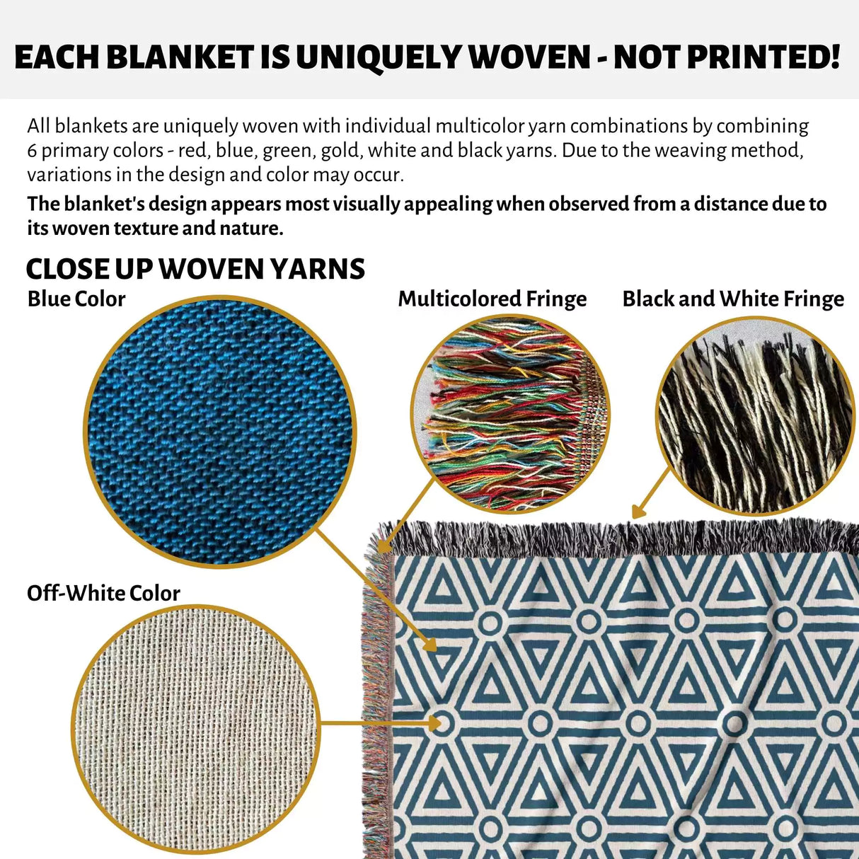Blue Luxury Geometric Pattern Woven Throw Blanket and Tapestry - DesignerOllie.com