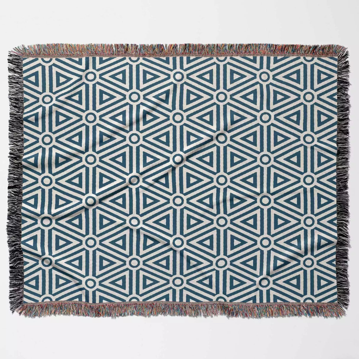 Blue Luxury Geometric Pattern Woven Throw Blanket and Tapestry - DesignerOllie.com