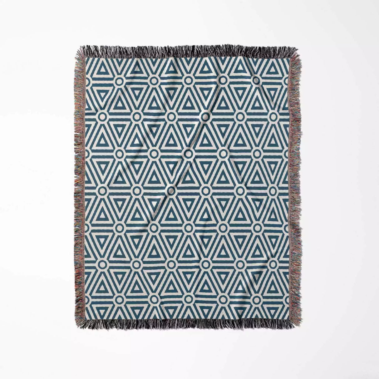 Blue Luxury Geometric Pattern Woven Throw Blanket and Tapestry - DesignerOllie.com