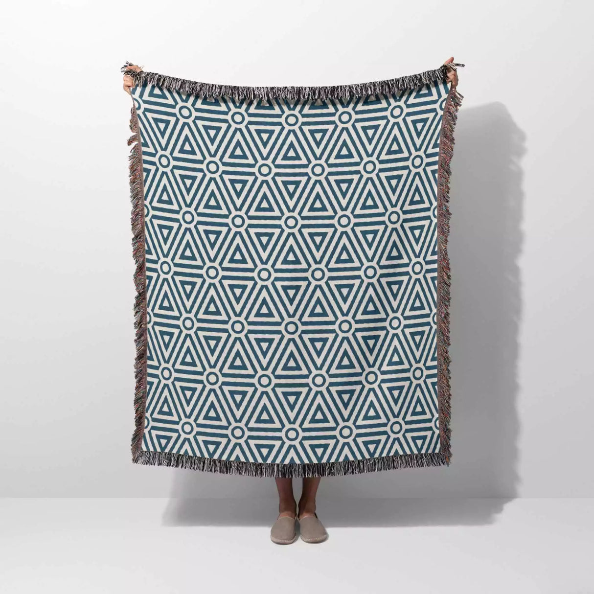 Blue Luxury Geometric Pattern Woven Throw Blanket and Tapestry - DesignerOllie.com