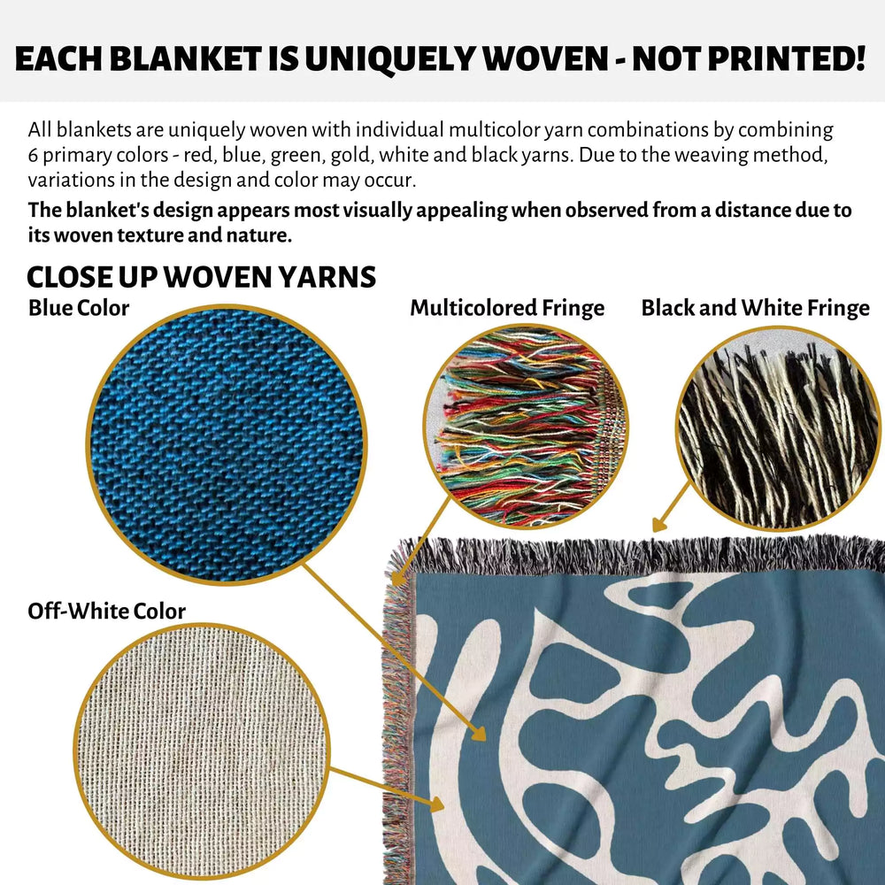 Blue Matisse Woven Throw Blanket - DesignerOllie.com