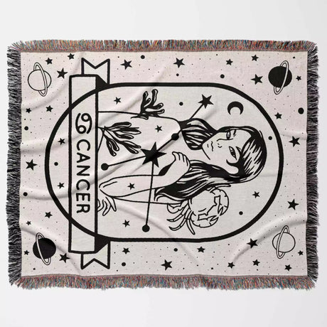 Cancer Zodiac Sign Astrology Woman Woven Throw Blanket and Tapestry Blanket - DesignerOllie.com