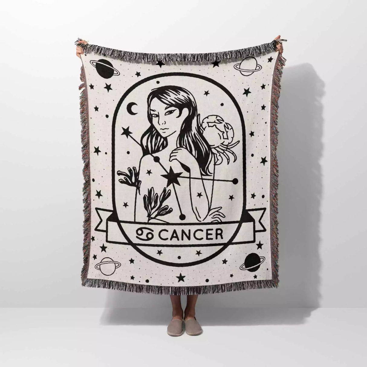 Cancer Zodiac Sign Astrology Woman Woven Throw Blanket and Tapestry Blanket - DesignerOllie.com