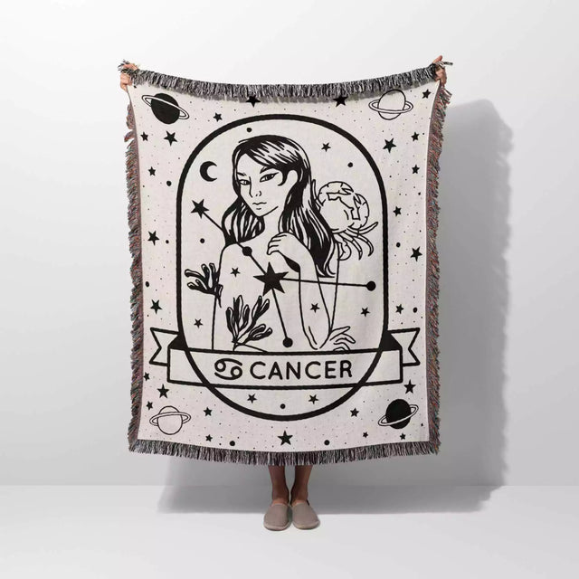 Cancer Zodiac Sign Astrology Woman Woven Throw Blanket and Tapestry Blanket - DesignerOllie.com