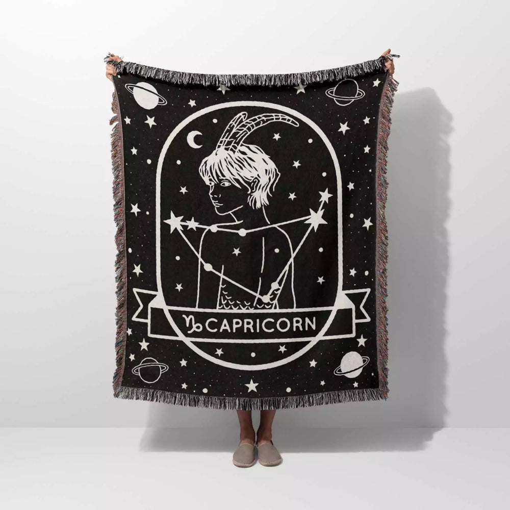 Capricorn Zodiac Sign Astrology Woman Woven Throw Blanket Tapestry - DesignerOllie.com