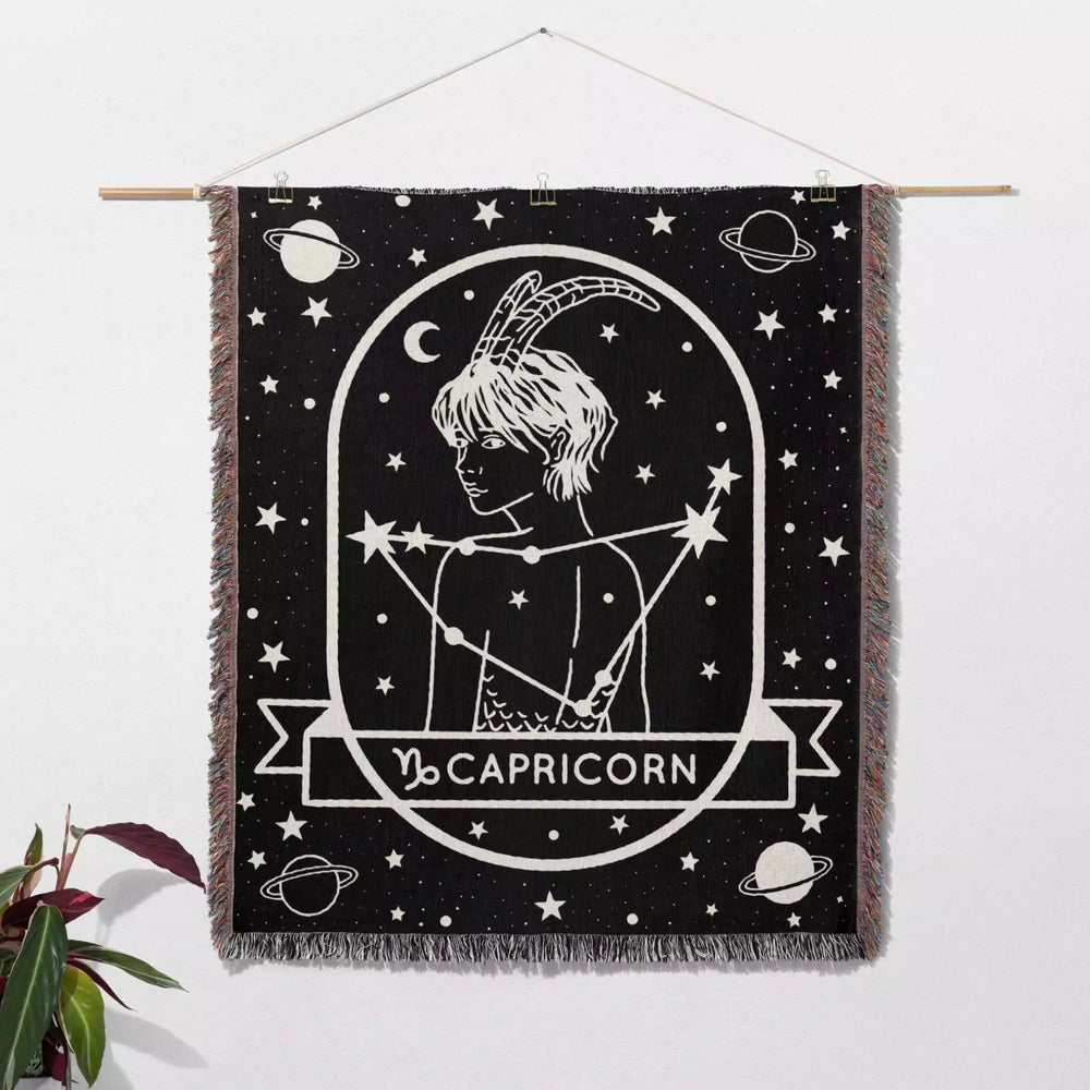 Capricorn Zodiac Sign Astrology Woman Woven Throw Blanket Tapestry - DesignerOllie.com