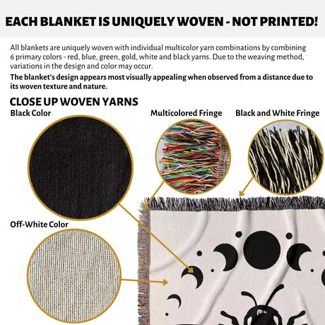 Celestial Bee with Moon Phases Woven Throw Blanket - DesignerOllie.com