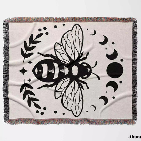 Celestial Bee with Moon Phases Woven Throw Blanket - DesignerOllie.com
