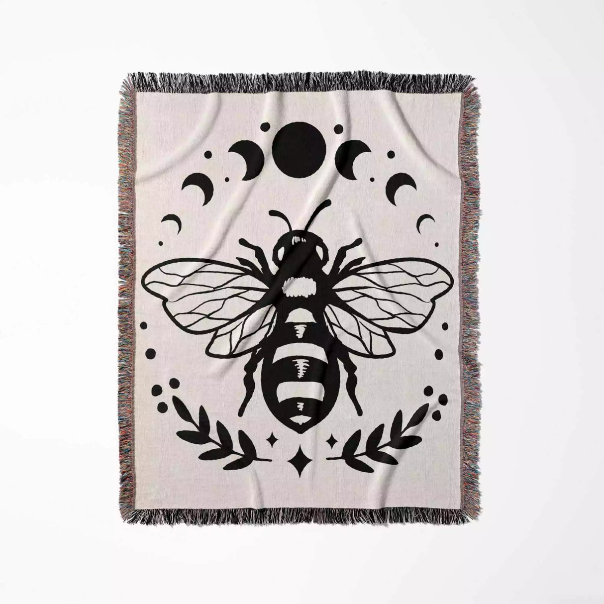 Celestial Bee with Moon Phases Woven Throw Blanket - DesignerOllie.com