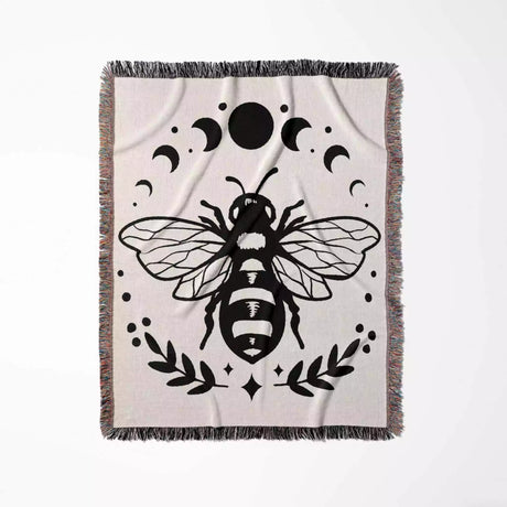 Celestial Bee with Moon Phases Woven Throw Blanket - DesignerOllie.com