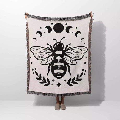 Celestial Bee with Moon Phases Woven Throw Blanket - DesignerOllie.com