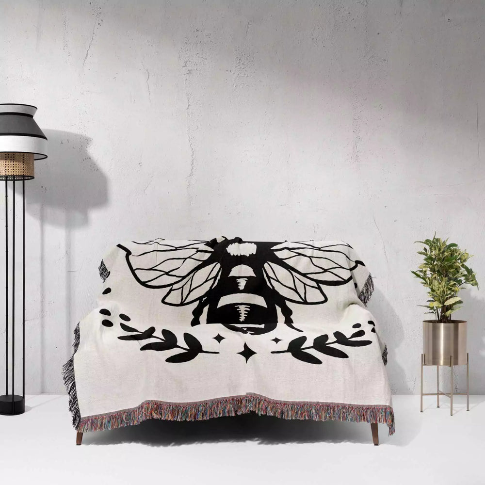 Celestial Bee with Moon Phases Woven Throw Blanket - DesignerOllie.com