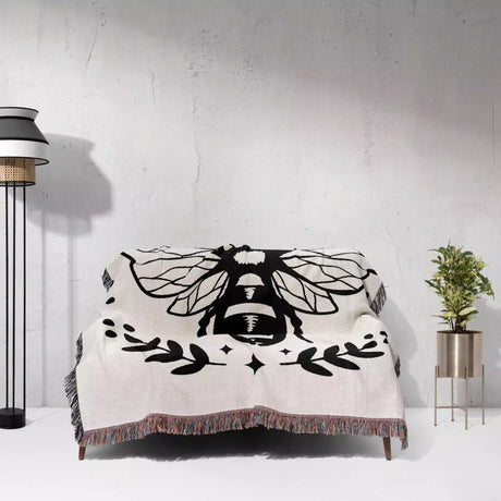 Celestial Bee with Moon Phases Woven Throw Blanket - DesignerOllie.com