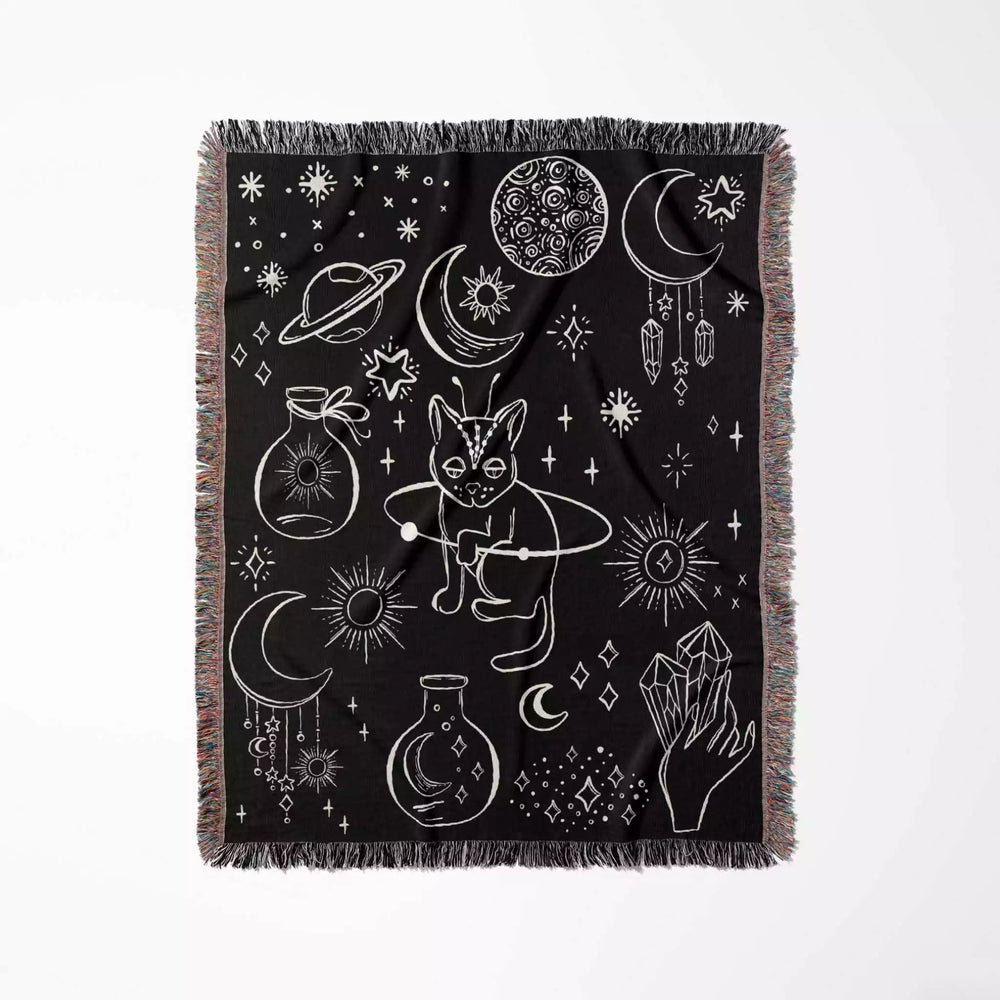 Celestial Cat and Elements Woven Throw Blanket - DesignerOllie.com