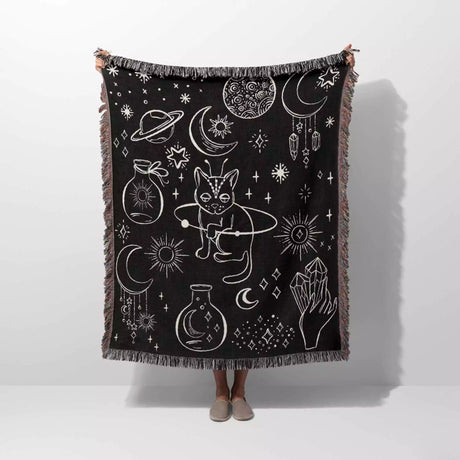 Celestial Cat and Elements Woven Throw Blanket - DesignerOllie.com