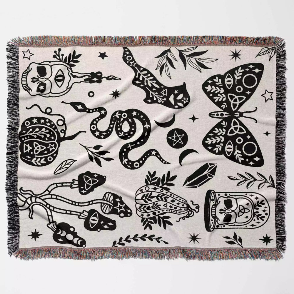 Celestial Spooky Witchy Woven Throw Blanket - DesignerOllie.com