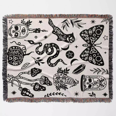 Celestial Spooky Witchy Woven Throw Blanket - DesignerOllie.com