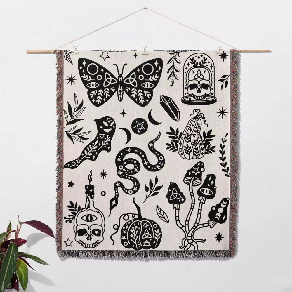 Celestial Spooky Witchy Woven Throw Blanket - DesignerOllie.com