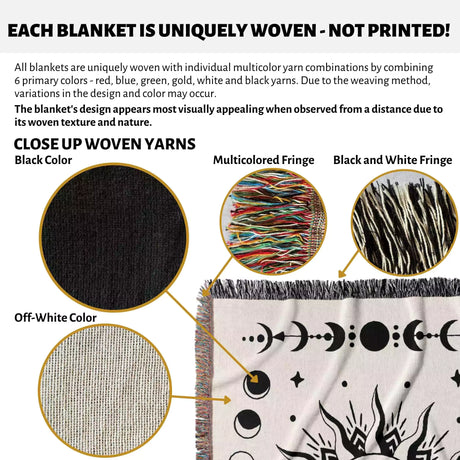 Celestial Sun and Moons Woven Throw Blanket - DesignerOllie.com