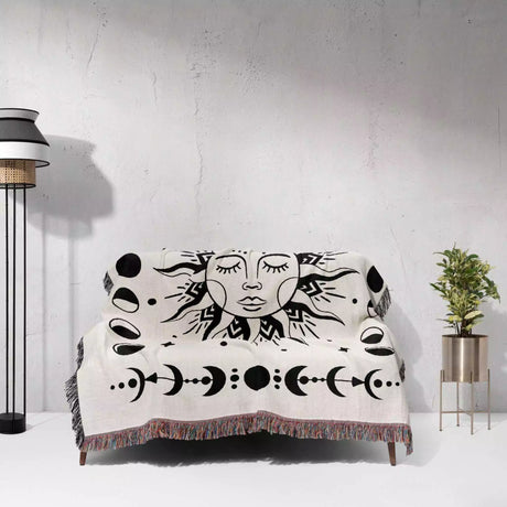 Celestial Sun and Moons Woven Throw Blanket - DesignerOllie.com