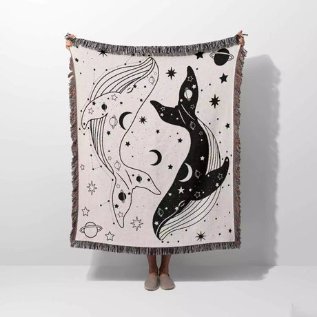 Celestial Whales Woven Throw Blanket - DesignerOllie.com