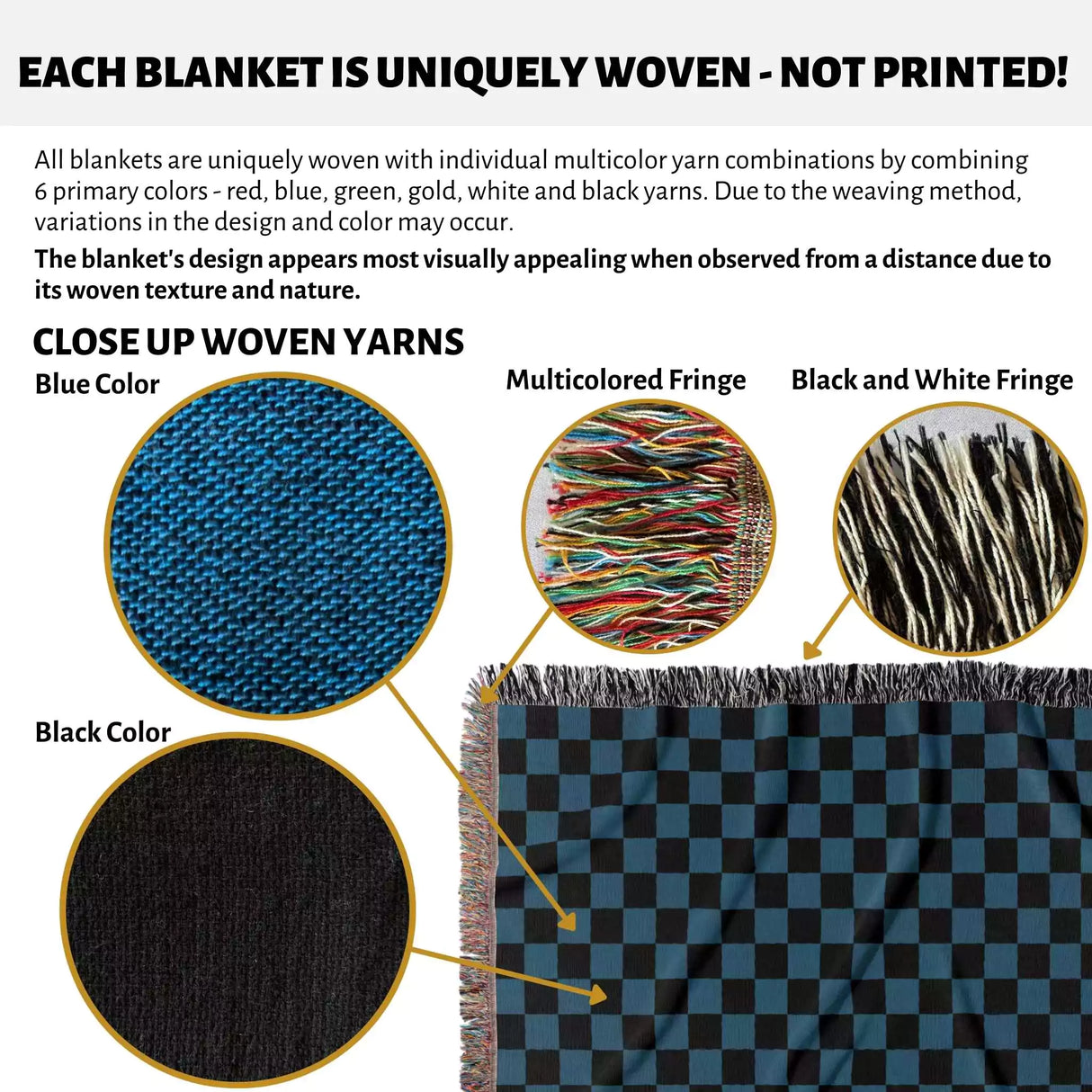 Checkered Black and Blue Woven Throw Blanket and Tapestry - DesignerOllie.com