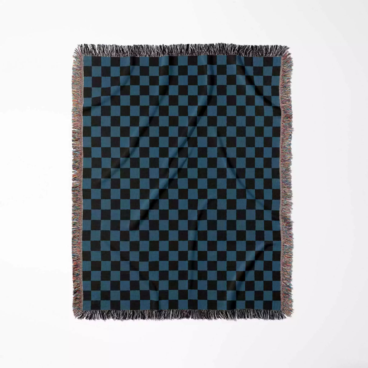 Checkered Black and Blue Woven Throw Blanket and Tapestry - DesignerOllie.com