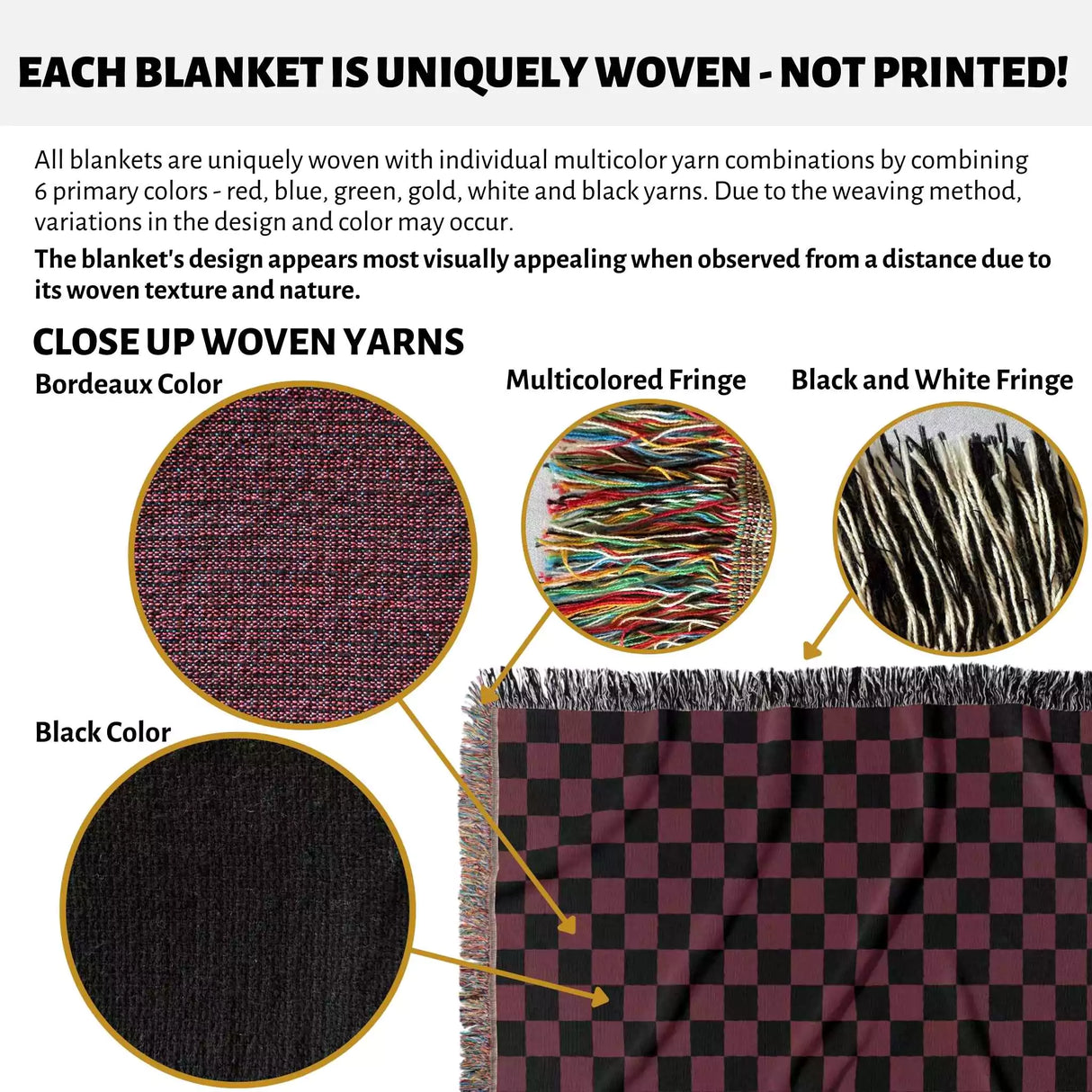 Checkered Black and Bordeaux Woven Throw Blanket and Tapestry - DesignerOllie.com