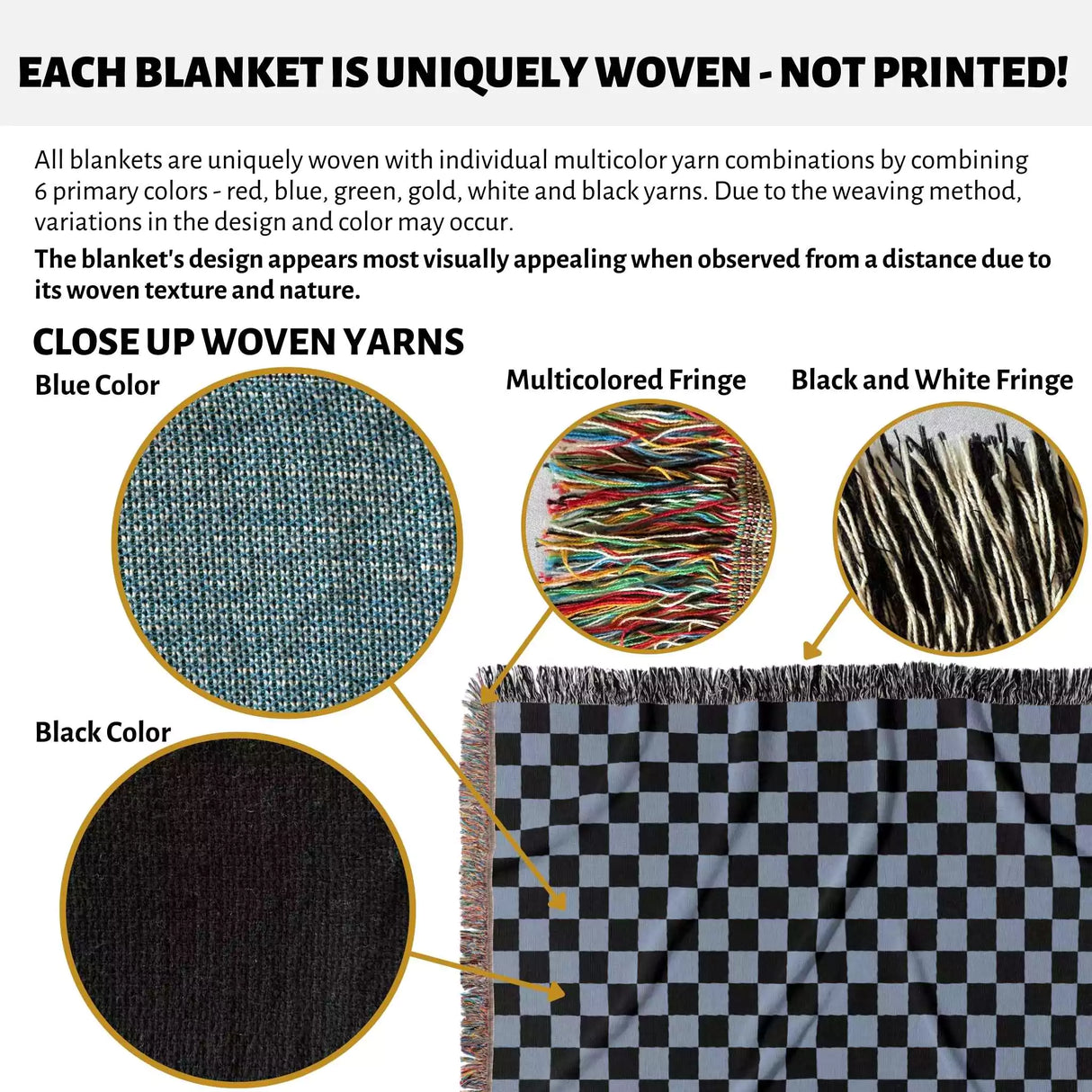 Checkered Black and Light Blue Woven Throw Blanket and Tapestry - DesignerOllie.com