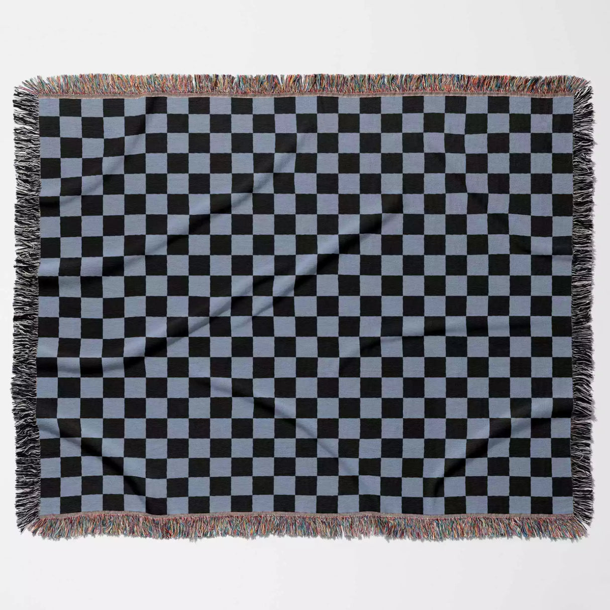 Checkered Black and Light Blue Woven Throw Blanket and Tapestry - DesignerOllie.com