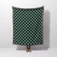 Checkered Black and Light Green Woven Throw Blanket and Tapestry - DesignerOllie.com