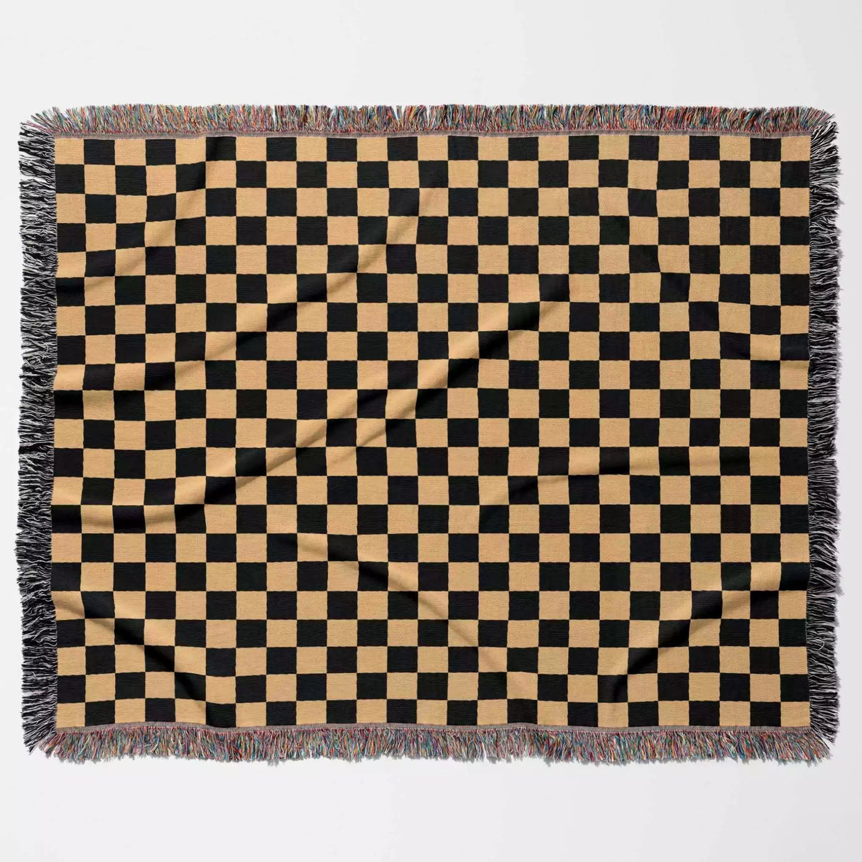 Checkered Black and Orange Woven Throw Blanket and Tapestry - DesignerOllie.com